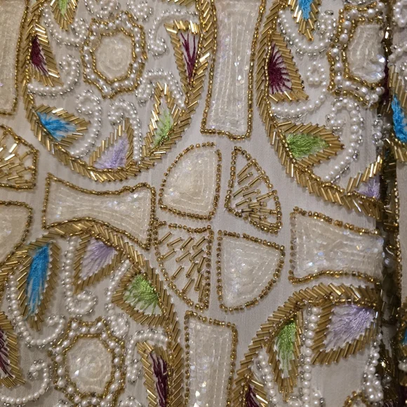 SEQUIN ORIGINAL Vintage Hand Beaded Silk Jacket Shoulder Pads Bead Work LARGE - Picture 5 of 17